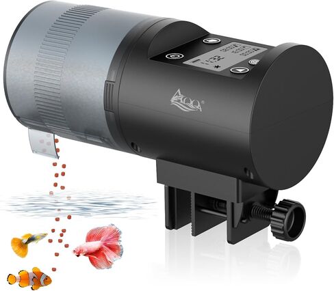 AQQA Automatic Fish Feeder for Aquarium, 200ml Large Capacity Moisture-Proof Fish Feeder Automatic Dispenser with LCD Timer, Battery Operated Auto Fish Feeder for Betta, Turtle, Fish, Koi, Small Tank in Kuwait