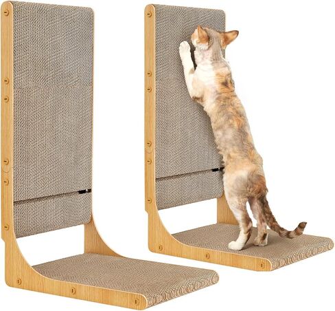 EHEYCIGA 2-Pack Cat Scratcher، وسادة خدش من الورق المقوى على شكل حرف L مقاس 25.6 بوصة للقطط الداخلية، لوح خدش عمودي للقطط مع لعبة كرة، واقي الأثاث، تصميم ذو وجهين لحياة مزدوجة، كبير in Kuwait