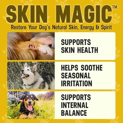 مكملات Better Dog Supplements Skin Magic من سيزار ميلان - مكمل طبيعي للبشرة والمعطف لتهيج الكلاب من العوامل الموسمية، والبقع الساخنة، ومكمل لجلد الكلاب لتخفيف الحكة - 4 أونصة (إمداد لمدة 60 يومًا) in Kuwait