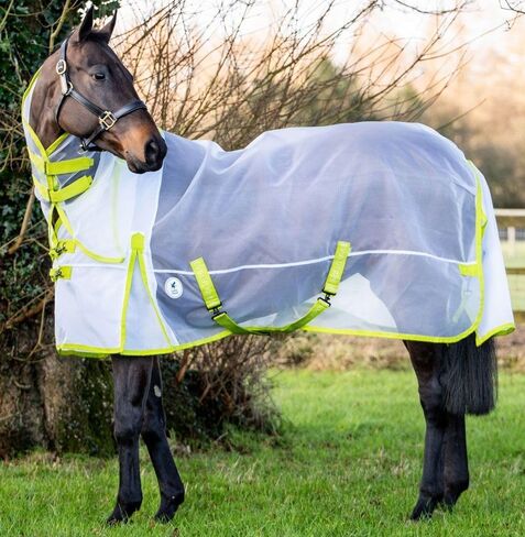 Derby House Recycled Cool Lite Detach-a-Neck Fly Sheet for Horses - White/Yellow in Kuwait