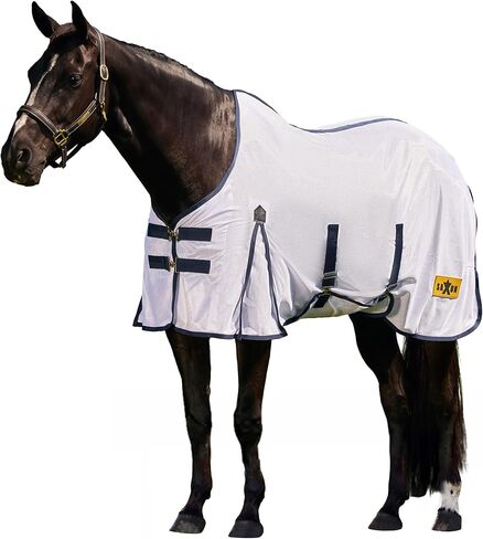 Saxon Mesh with Belly Wrap Fly Sheet, White/Navy, 75" in Kuwait