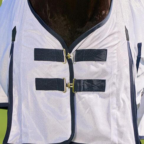Saxon Mesh with Belly Wrap Fly Sheet, White/Navy, 75" in Kuwait
