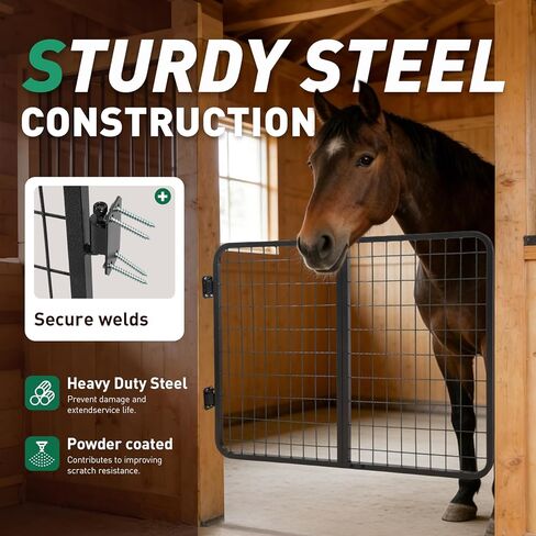 Horse Stall Gate 48 Inch Wide Compatible with Livestock Enclosures Steel Powder Coated Gray in Kuwait