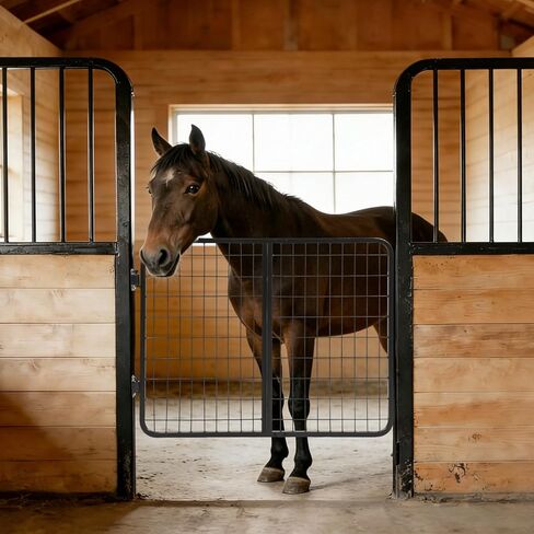Horse Stall Gate 48 Inch Wide Compatible with Livestock Enclosures Steel Powder Coated Gray in Kuwait