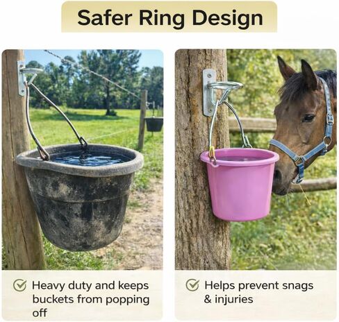 Horse Stall Bucket Hooks, Heavy Duty Metal Ring Bucket Hangers with J-Hook, Wall Mounted Water Feed Bucket Holder for Barn, Stable & Fence, Includes Screws, 4-Pack in Kuwait