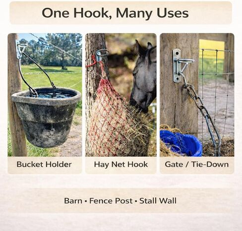Horse Stall Bucket Hooks, Heavy Duty Metal Ring Bucket Hangers with J-Hook, Wall Mounted Water Feed Bucket Holder for Barn, Stable & Fence, Includes Screws, 4-Pack in Kuwait