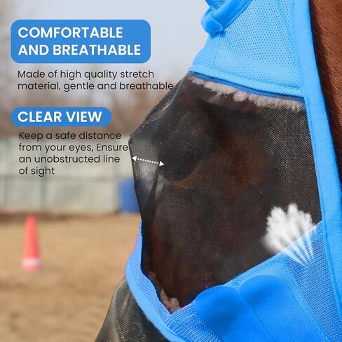 Fly Masks for Horses with Ears and Nose Cover Large Eye Space, Adjustable Horse Fly Mask for Daily UV Protection Breathable Comfort Fit Riding & Competition(Blue, L) in Saudi Arabia