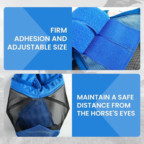 Fly Masks for Horses with Ears and Nose Cover Large Eye Space, Adjustable Horse Fly Mask for Daily UV Protection Breathable Comfort Fit Riding & Competition(Blue, L) in Saudi Arabia