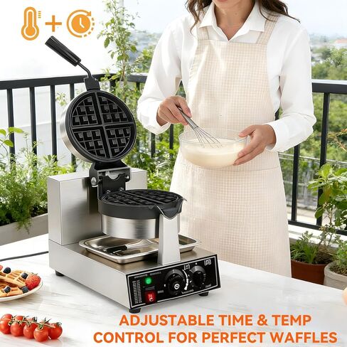 Commercial Waffle Maker 1300W Non-Stick Waffle Iron Rotatable 180° Waffle Baker Machine With Temp and Time Control for Bakery Snack Bar Family in Kuwait