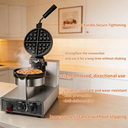 Commercial Waffle Maker 1300W Non-Stick Waffle Iron Rotatable 180° Waffle Baker Machine With Temp and Time Control for Bakery Snack Bar Family in Kuwait