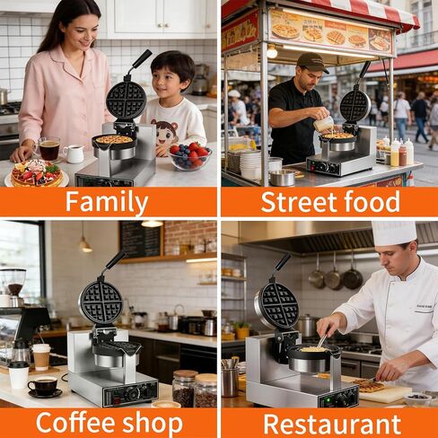Commercial Waffle Maker 1300W Non-Stick Waffle Iron Rotatable 180° Waffle Baker Machine With Temp and Time Control for Bakery Snack Bar Family in Kuwait