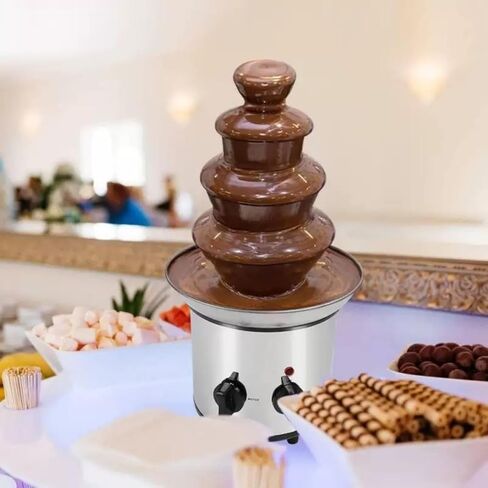 4 Tier Chocolate Fountain Machine, 110V Electric Chocolate Fountain Machine for Nacho Cheese, Commercial Stainless Steel Waterfall Chocolate Melting Machine with Knob Control for Parties & Wedding in Kuwait