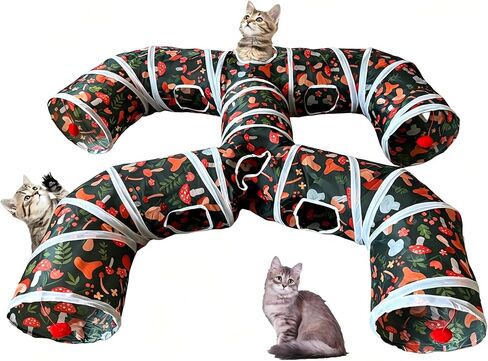 Foldable H-Shaped Cat Tunnel Toy with Interactive Playing Balls - 4 Exits for Cats, Kittens, Rabbits & Small Pets Collapsible Play Tube for Indoor Fun & Exercise (Blue Black) in Kuwait