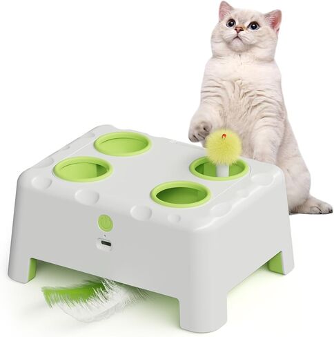Magic House Interactive Cat Toy with 3 Modes, Rechargeable Whack-a-Mole Feather Toy for Indoor Cats, 4 Holes & 4 Accessories in Kuwait
