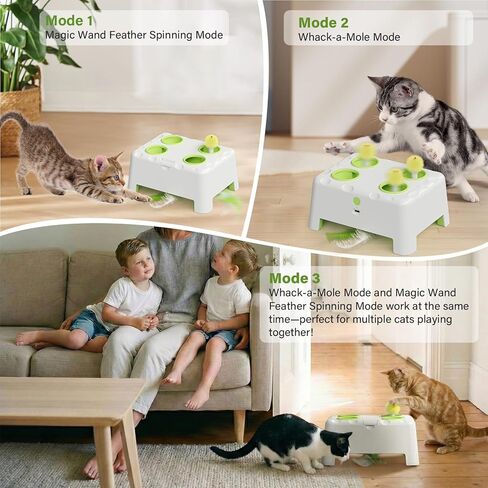 Magic House Interactive Cat Toy with 3 Modes, Rechargeable Whack-a-Mole Feather Toy for Indoor Cats, 4 Holes & 4 Accessories in Kuwait