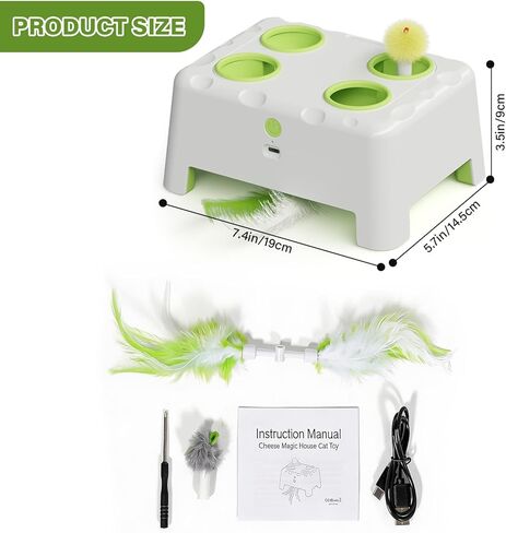 Magic House Interactive Cat Toy with 3 Modes, Rechargeable Whack-a-Mole Feather Toy for Indoor Cats, 4 Holes & 4 Accessories in Kuwait