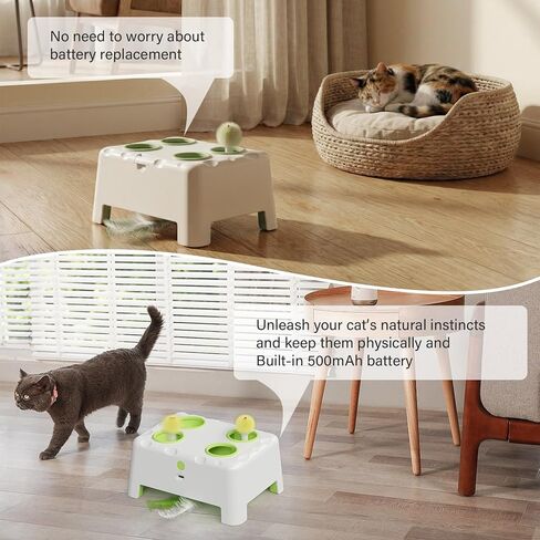 Magic House Interactive Cat Toy with 3 Modes, Rechargeable Whack-a-Mole Feather Toy for Indoor Cats, 4 Holes & 4 Accessories in Kuwait