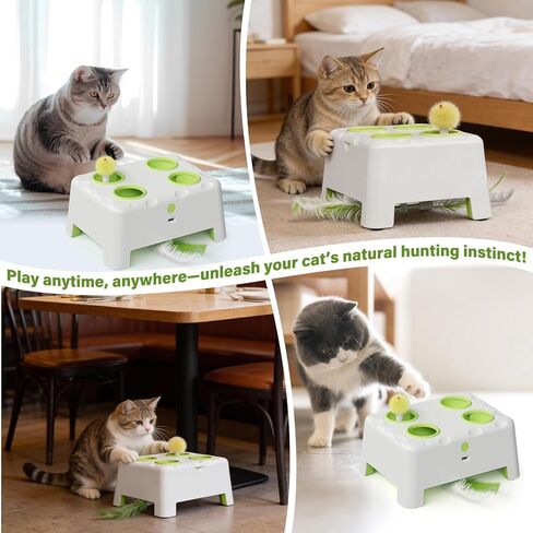 Magic House Interactive Cat Toy with 3 Modes, Rechargeable Whack-a-Mole Feather Toy for Indoor Cats, 4 Holes & 4 Accessories in Kuwait