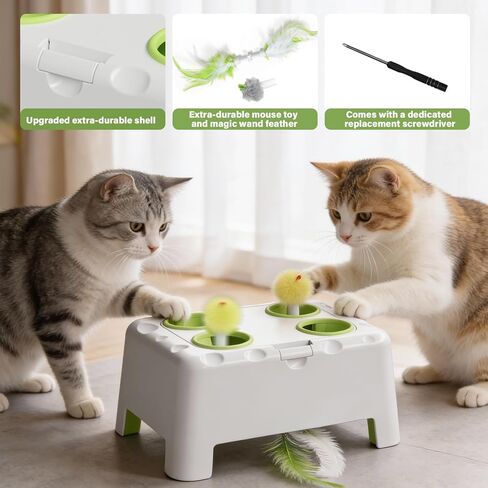 Magic House Interactive Cat Toy with 3 Modes, Rechargeable Whack-a-Mole Feather Toy for Indoor Cats, 4 Holes & 4 Accessories in Kuwait