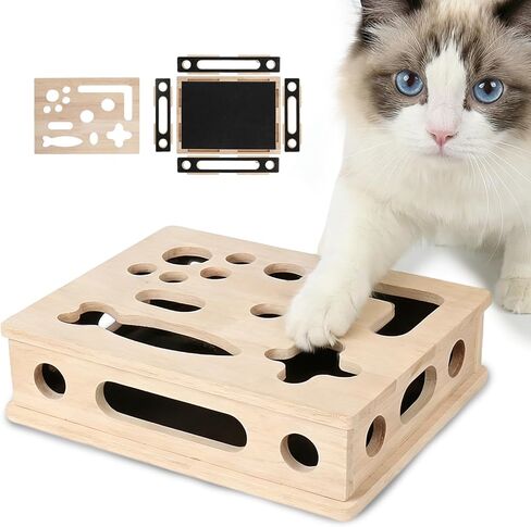 Cat Scratch Puzzle Enrichment Box, Smooth Solid Wood Cat Nail File Enrichment Box with Built-in Sandpaper, Cat Nail File Box Stress Free Alternative to Clippers & Grinders(No Bell Ball) in Kuwait