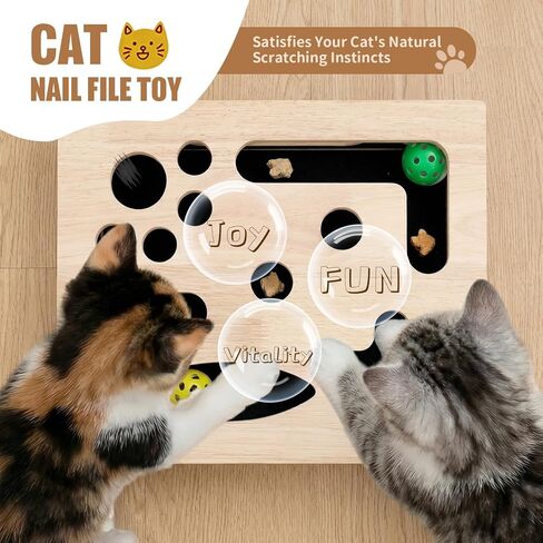 Cat Scratch Puzzle Enrichment Box, Smooth Solid Wood Cat Nail File Enrichment Box with Built-in Sandpaper, Cat Nail File Box Stress Free Alternative to Clippers & Grinders(No Bell Ball) in Kuwait