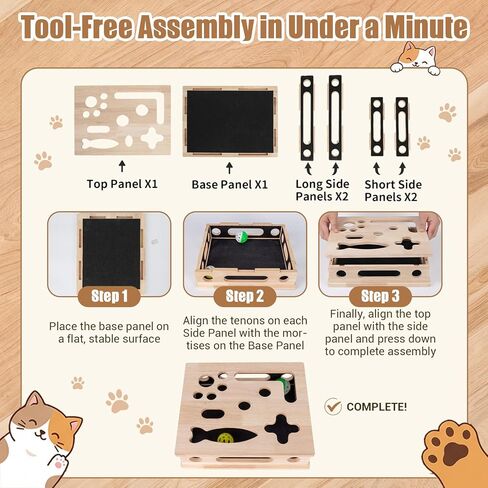 Cat Scratch Puzzle Enrichment Box, Smooth Solid Wood Cat Nail File Enrichment Box with Built-in Sandpaper, Cat Nail File Box Stress Free Alternative to Clippers & Grinders(No Bell Ball) in Kuwait