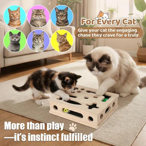 Cat Scratch Puzzle Enrichment Box, Smooth Solid Wood Cat Nail File Enrichment Box with Built-in Sandpaper, Cat Nail File Box Stress Free Alternative to Clippers & Grinders(No Bell Ball) in Kuwait