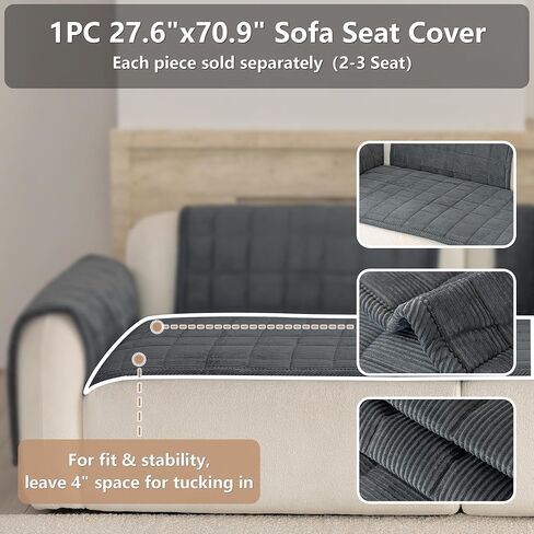 Premium Washable Couch Cover for Dogs, Non Slip Sectional Sofa Protector for L Shape Couch,Dog Couch Cover for Waterproof(1PC/27.6"x70.9",Dark Grey) in Kuwait