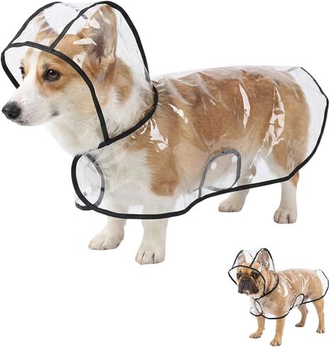 Dog Rain Poncho for Small Medium Dogs Clear Thick Waterproof Raincoat with Hidden Leash Hole Adjustable Double Buckle Windproof Pet Hooded Cape for Bichon Poodle (Large) in Kuwait