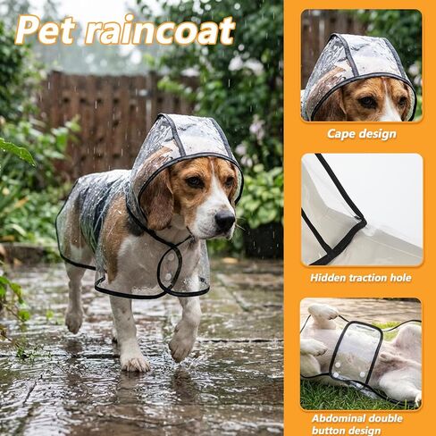 Dog Rain Poncho for Small Medium Dogs Clear Thick Waterproof Raincoat with Hidden Leash Hole Adjustable Double Buckle Windproof Pet Hooded Cape for Bichon Poodle (Large) in Kuwait