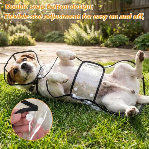 Dog Rain Poncho for Small Medium Dogs Clear Thick Waterproof Raincoat with Hidden Leash Hole Adjustable Double Buckle Windproof Pet Hooded Cape for Bichon Poodle (Large) in Kuwait