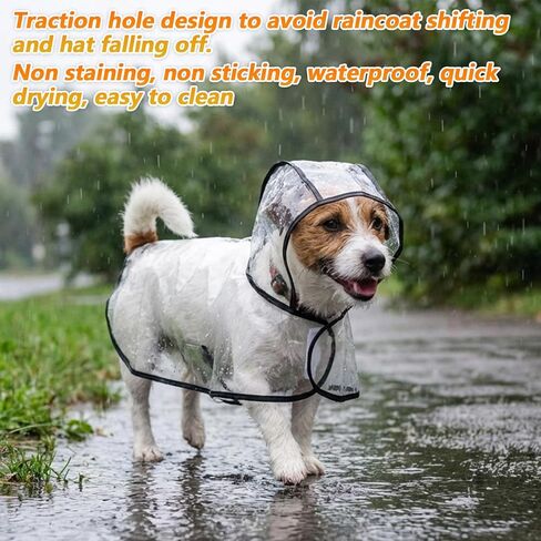 Dog Rain Poncho for Small Medium Dogs Clear Thick Waterproof Raincoat with Hidden Leash Hole Adjustable Double Buckle Windproof Pet Hooded Cape for Bichon Poodle (Large) in Kuwait