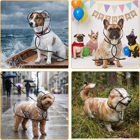 Dog Rain Poncho for Small Medium Dogs Clear Thick Waterproof Raincoat with Hidden Leash Hole Adjustable Double Buckle Windproof Pet Hooded Cape for Bichon Poodle (Large) in Kuwait