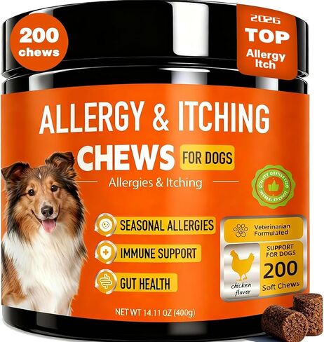 Dog Allergy Chews 200ct,Probiotics for Dogs Itching Skin Relief for Skin and Paw Licking, Dogs is Human Multivitamin Itch Relief for Seasonal Allergies-Support a Healthy lmmune System Chicken Flavor in Kuwait