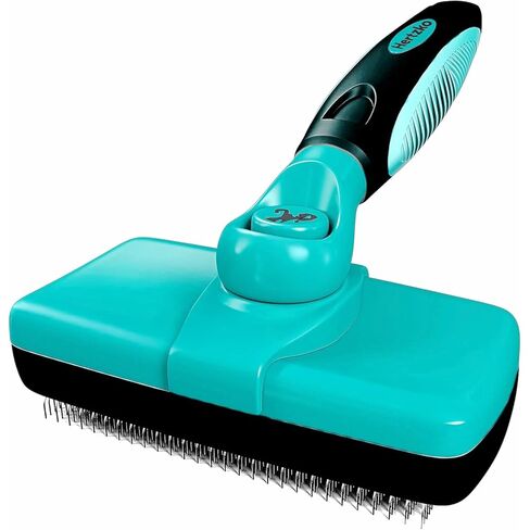 Hertzko Dog Brush for Shedding - Self Cleaning Slicker Brush for Dogs and Cats - Gently Removes Loose Hair, Tangles, and Dirt - Grooming Comb Suitable for Long or Short Coats - Aqua in Kuwait