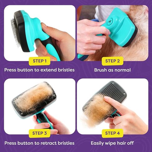 Hertzko Dog Brush for Shedding - Self Cleaning Slicker Brush for Dogs and Cats - Gently Removes Loose Hair, Tangles, and Dirt - Grooming Comb Suitable for Long or Short Coats - Aqua in Kuwait