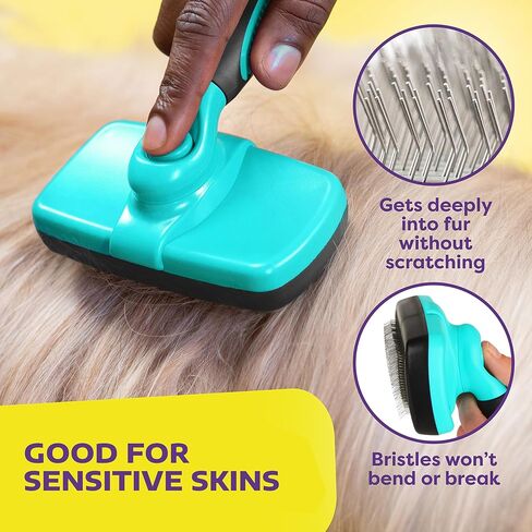 Hertzko Dog Brush for Shedding - Self Cleaning Slicker Brush for Dogs and Cats - Gently Removes Loose Hair, Tangles, and Dirt - Grooming Comb Suitable for Long or Short Coats - Aqua in Kuwait