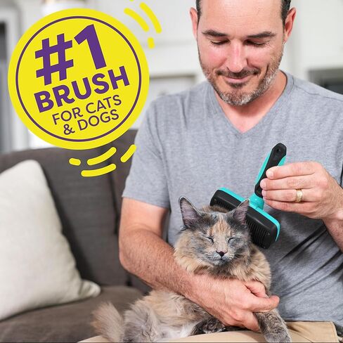 Hertzko Dog Brush for Shedding - Self Cleaning Slicker Brush for Dogs and Cats - Gently Removes Loose Hair, Tangles, and Dirt - Grooming Comb Suitable for Long or Short Coats - Aqua in Kuwait