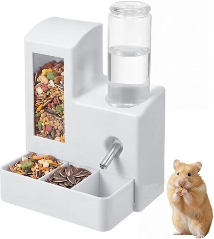 2 in 1 Hamster Water Bottle, No Drip 120ml Hamster Water Bottle, Gravity Hamster Food Bowl with Snack Bowl, Hamster Cage Accessories for Cage for Guinea Pigs in Kuwait