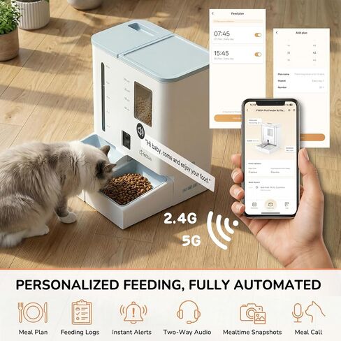 iPettie FW54 إصدار الكاميرا وحدة تغذية أوتوماتيكية للقطط وموزع مياه، تحكم في تطبيق WiFi 5G/2.4 جيجا هرتز، فيديو 2K HD مع رؤية ليلية، فلتر مياه قابل للاستبدال، سعة كبيرة 300 أونصة لمدة أسبوعين in Kuwait