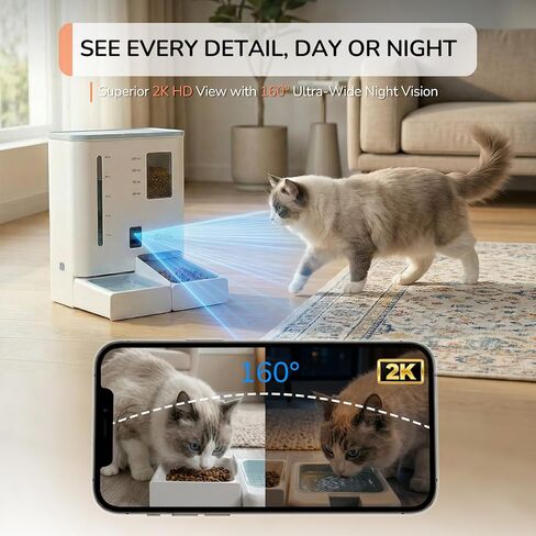 iPettie FW54 إصدار الكاميرا وحدة تغذية أوتوماتيكية للقطط وموزع مياه، تحكم في تطبيق WiFi 5G/2.4 جيجا هرتز، فيديو 2K HD مع رؤية ليلية، فلتر مياه قابل للاستبدال، سعة كبيرة 300 أونصة لمدة أسبوعين in Kuwait