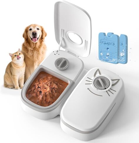 2-Meal Timed Cat Feeder, 48H Wet Food Dispenser with Ice Packs, 700ml Capacity, Battery Powered for Cats & Small Dogs in Kuwait