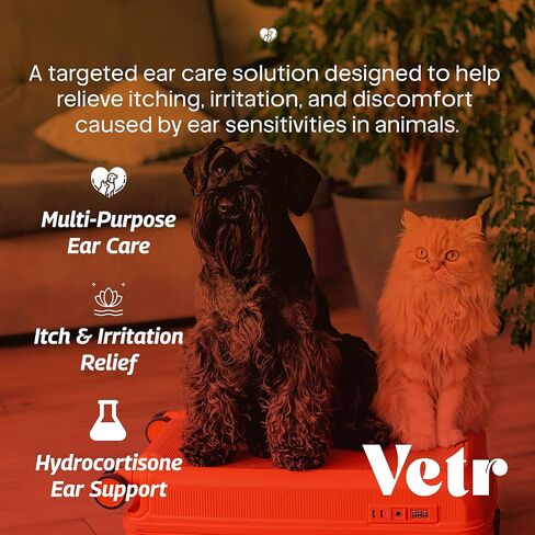 vetr Anti-Itch Ear Drops for Dogs - Topical Ear Comfort Support Solution - 2 oz (60mL) - Vet-Formulated in USA in Kuwait