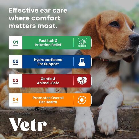 vetr Anti-Itch Ear Drops for Dogs - Topical Ear Comfort Support Solution - 2 oz (60mL) - Vet-Formulated in USA in Kuwait