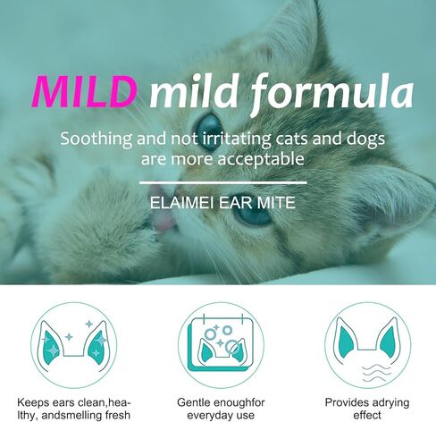 Ear Mites Clean for Dogs & Cat, Ear Mite Treatment, Soothes with Aloe Vera, Safe for Pets 12+ Weeks, Vet-Recommended Formula, Pack of 1/0.75floz in Kuwait
