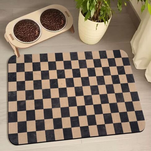 Dog Food Mats for Floors Waterproof, Pet Water Bowl Mats Pet Feeding Absorbent Placemats Plaid 12 * 20 inch in Kuwait