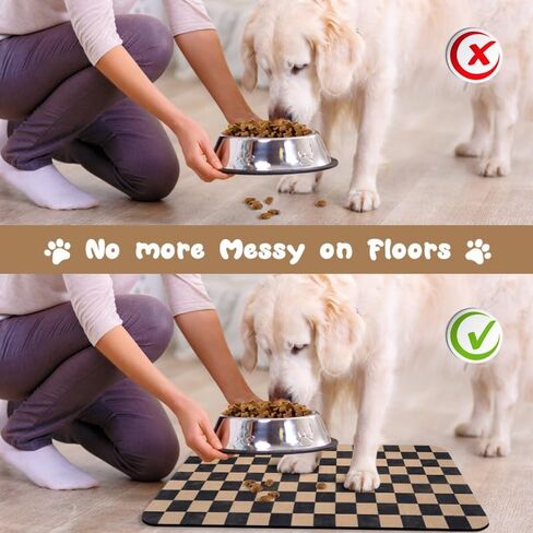 Dog Food Mats for Floors Waterproof, Pet Water Bowl Mats Pet Feeding Absorbent Placemats Plaid 12 * 20 inch in Kuwait