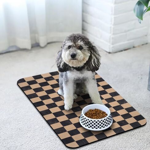 Dog Food Mats for Floors Waterproof, Pet Water Bowl Mats Pet Feeding Absorbent Placemats Plaid 12 * 20 inch in Kuwait