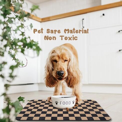Dog Food Mats for Floors Waterproof, Pet Water Bowl Mats Pet Feeding Absorbent Placemats Plaid 12 * 20 inch in Kuwait