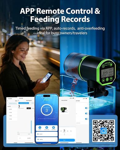 وحدة تغذية أسماك أوتوماتيكية بتقنية WiFi لحوض السمك: مغذيات تلقائية يتم التحكم فيها من خلال التطبيق لخزان السلاحف Betta مع مراقبة درجة حرارة الماء وإنذار، والتغذية التلقائية في الوقت المناسب لقضاء عطلة نهاية الأسبوع in Kuwait
